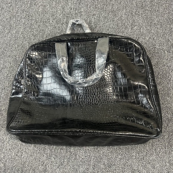 Saks Fifth Avenue Y2K Croc Embossed Large Tote Bag Black Purple Lining Office — photo 2